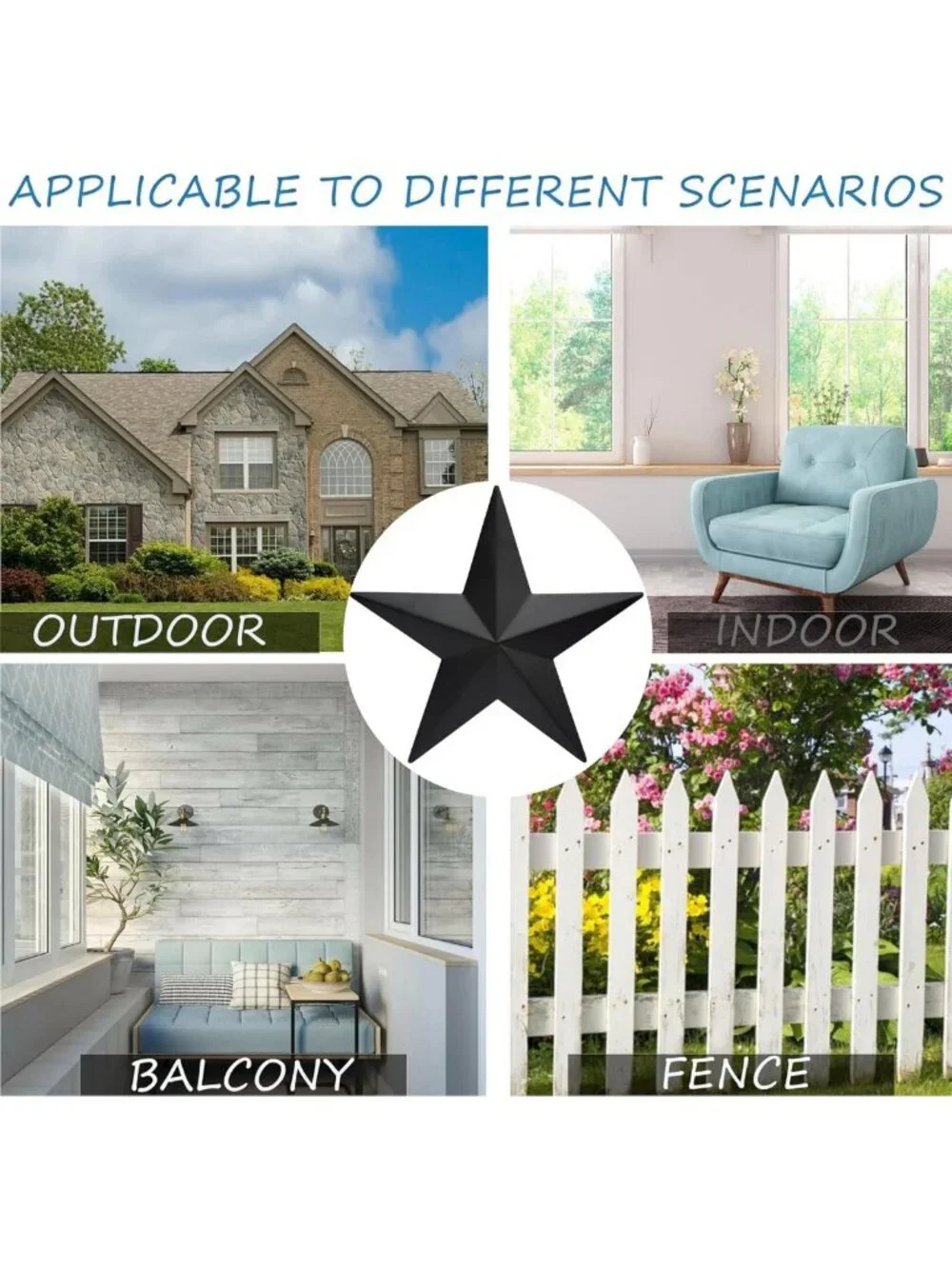 Rustic Black Barn Star Wall Decor Set - 3 Metal Stars for Farmhouse